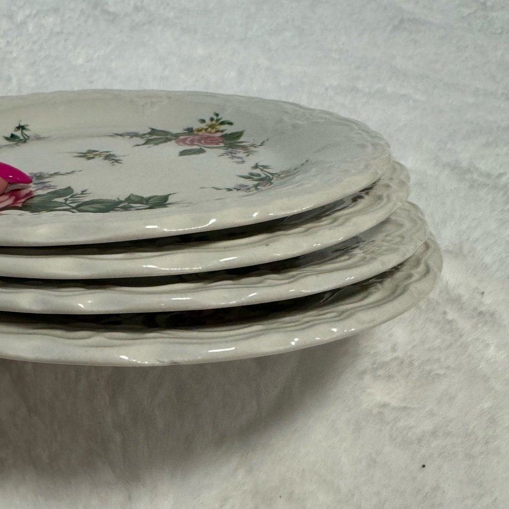 Beverly Rose White Pink Floral Dinnerware Salad Plates Elegant Cottagecore VTG - Picture 7 of 11